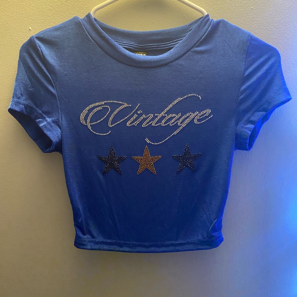 SHEIN blue “vintage” crop top size small (US4)